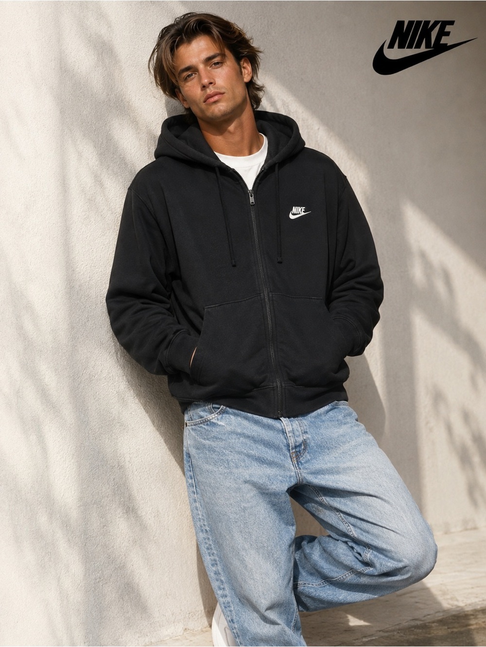 Nike Black Full-Zip Hoodie with Swoosh size medium Y2K